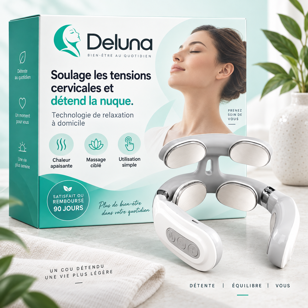 Deluna™— Masseur Cervical Chauffant pour un Cou Plus Léger